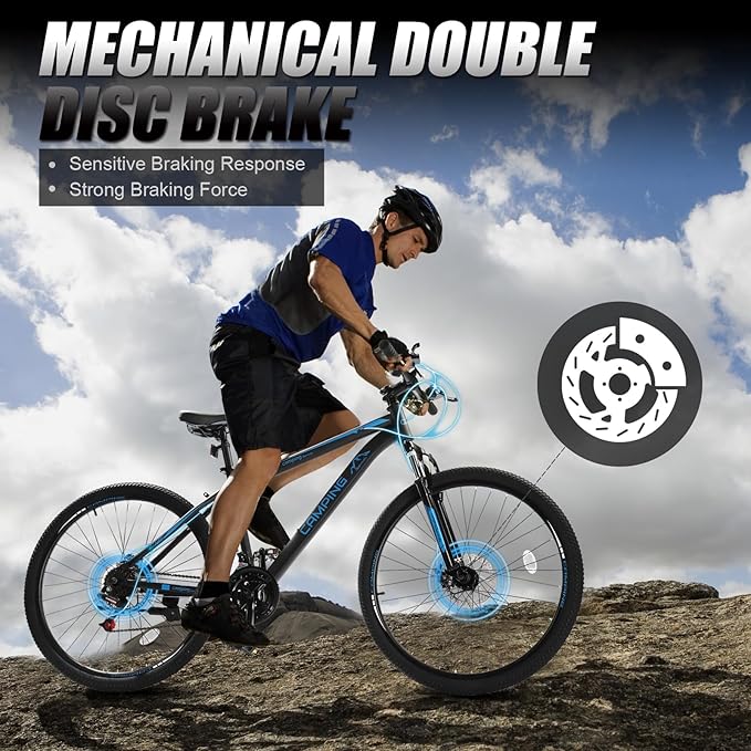 Ktaxon Mountain Bike 24/26/27.5 Inch Men & Women Mountain Bike with 21-Speed Adult Bikes, Double Disc Brake, Suspension Fork and High Carbon Steel Frame