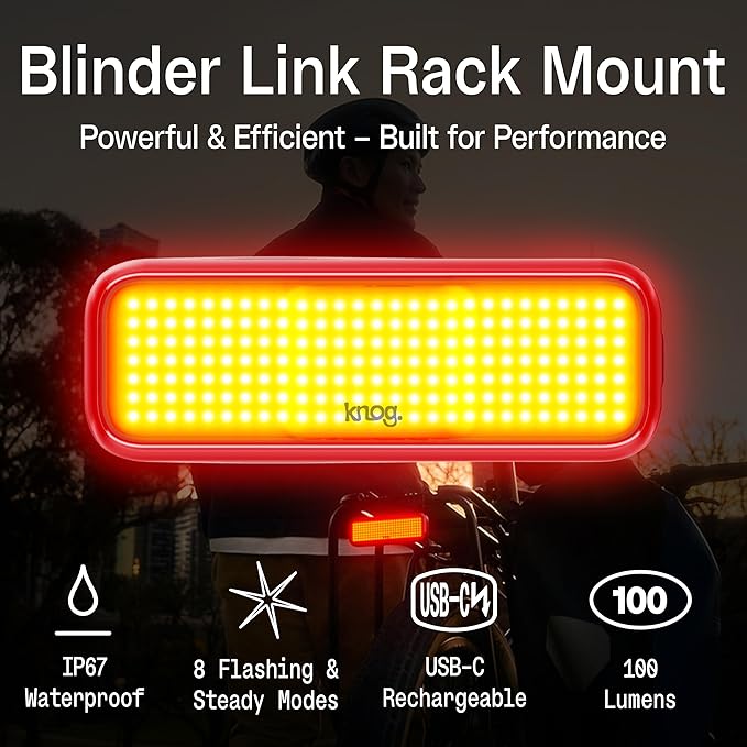 Knog Blinder Link Tail Light - 100 Lumen Bike Light, 50 Hour Runtime, Low Battery Indicator, Powerful Bike Light