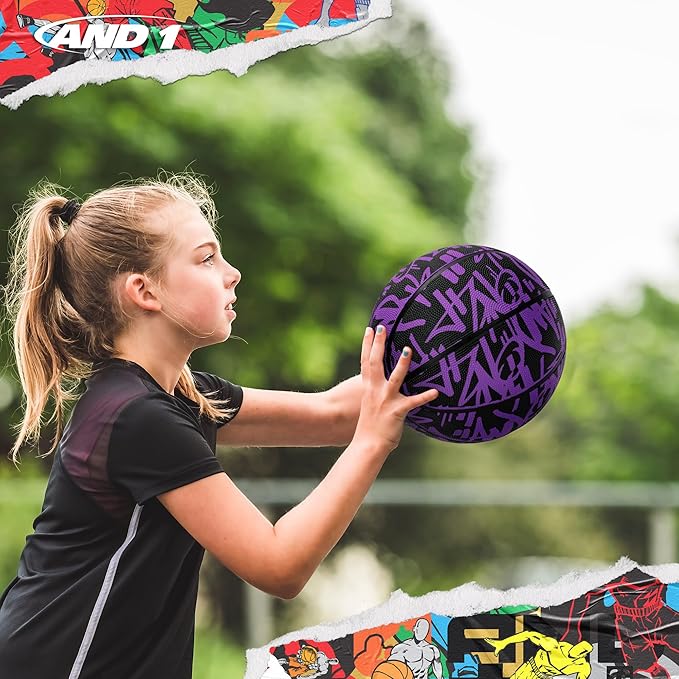 AND1 Fantom Graffiti Rubber Basketball - Streetball for Indoor and Outdoor Use, Deep Channel Construction and Durability