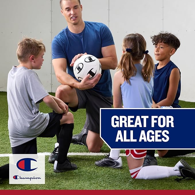 Champion Youth & Adult Soccer Ball - Paneled Design, Enhanced Control, Durable Cover & Butyl Bladder, for Indoor & Outdoor Training, Sizes 3, 4, 5, Includes 6" Pump