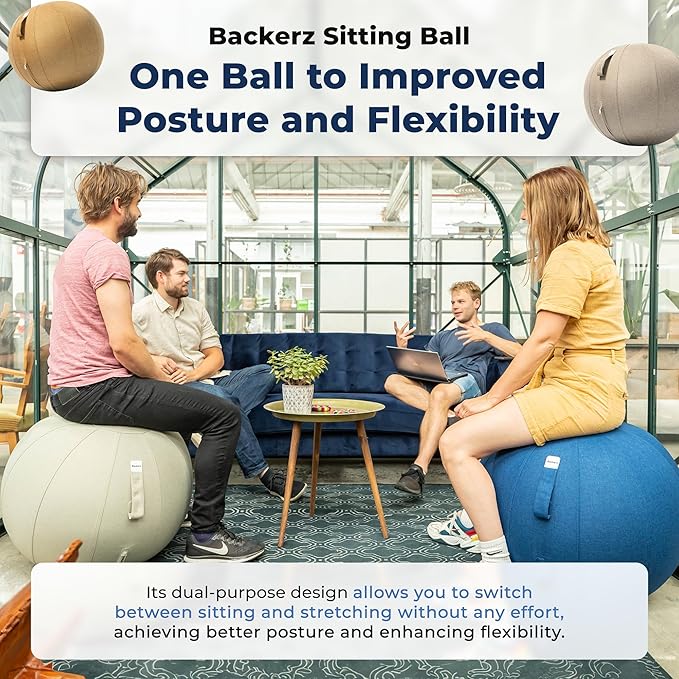 Balance Ball Chair for Office & Home - Ergonomic Exercise Ball for Posture & Back Pain Relief, Yoga Ball Chair - Sitting Ball with Washable Linen Cover