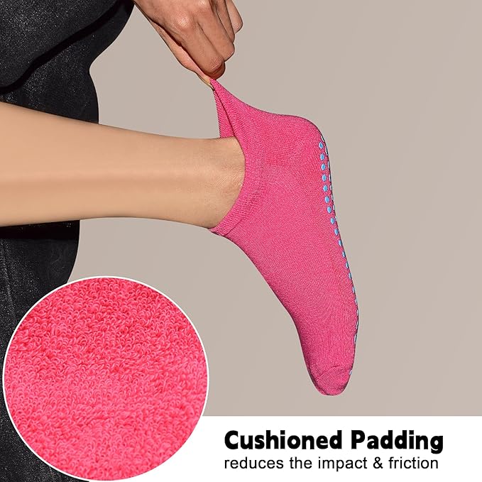 SkiBeaut Grips Non Slip Socks for Women, 4 Pairs Yoga Pilates Anti Skid Woman Hospital Gripper Socks (5-12)