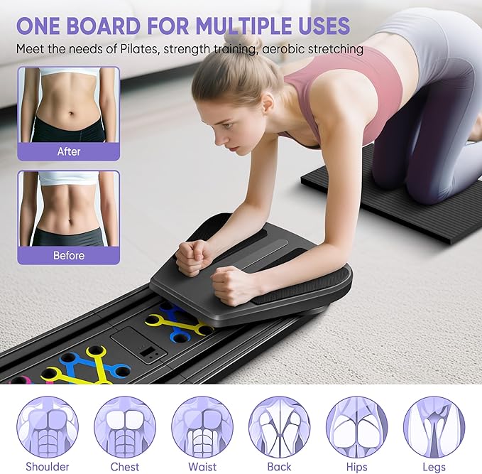 Pilates Board, Pilates Portable Reformer Machine 2025 for Home Workout, 7 in 1 Multifunctional Abdominal Board, Foldable Abs Trainer Machine, Pilates Core Workout Equipment for Women