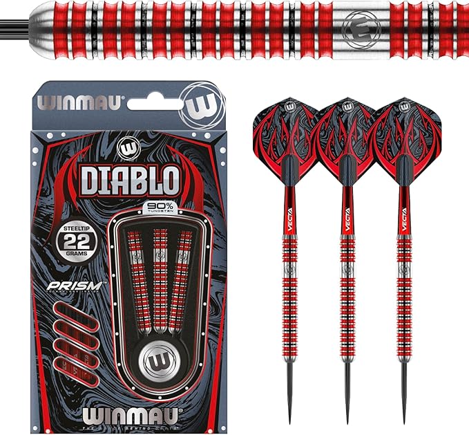 Winmau Diablo 90% Professional Tungsten Darts Set with Flights and Stems (Shafts) Steel tip & Soft tip