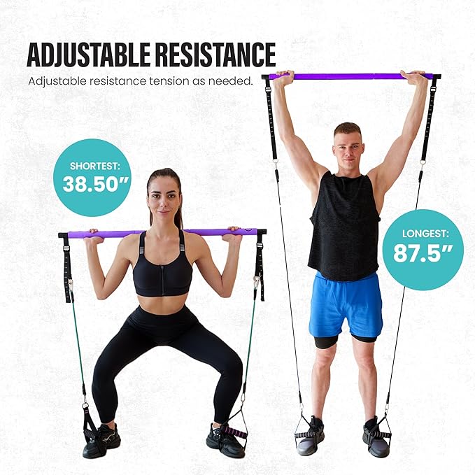 Upgraded Pilates Bar Kit – 39” Adjustable Exercise Equipment for Men, Women with 6X 20, 30, 40 lbs Resistance Bands with Adjustment Buckle – Pilates Equipment for Home Workouts for All Fitness Levels