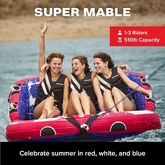 Airhead Mable Inflatable Towable Tube, 1-4 Rider Models, Dual Tow Points, Full Nylon Cover, EVA Foam Pads, Patented Speed Valve, Boat Tubes and Towables