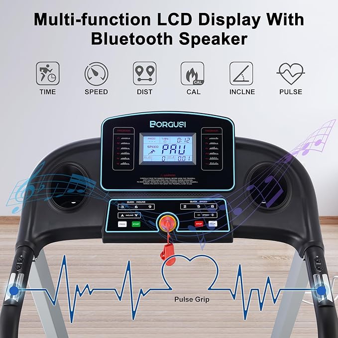 Auto Incline Treadmill with 300 LBS Capacity, 17.5" Wide 3 HP Folding Electric Treadmill Max 8.5 MPH Speed, Running Machine with Bluetooth Speaker & LCD Display for Home Use
