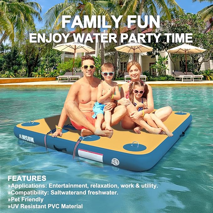 AWSUM Inflatable Floating Dock Air Dock Platform, 6ft/8ft Non-Slip Inflatable Water Mat Floating Island Raft for Lake Pool Beach Ocean
