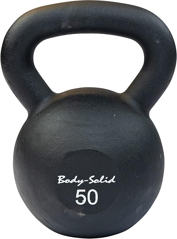 Body-Solid Matte Black Powder Coat Kettlebell with Kettle Grip Handle, Perfect Kettlebells for Weight Training and Core Workout Exercise Equipment