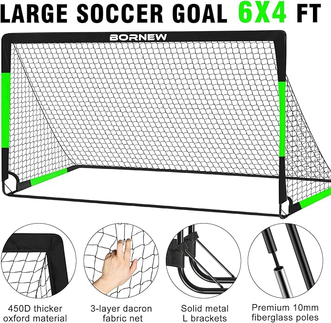 Kids Soccer Goal for Backyard Set - 2 Set of 7X5 / 6X4 ft Toddler Soccer Nets Training Equipment, Soccer Ball, Pop Up Portable Soccer Set for Kids and Youth Games and Training Goals Ages 3-16 Gift