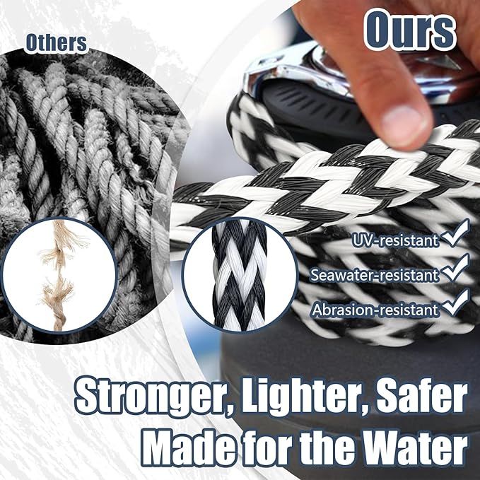 Boat Tow Rope 60ft 3-6K, Floating Ropes for Towable Tubes，Watersport Accessories