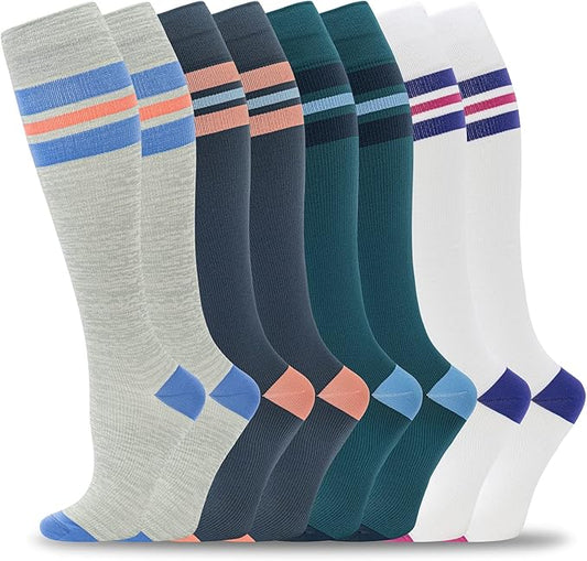 fenglaoda 8 Pairs Compression Socks for Men & Women 20-30 mmHg Knee High Nurse Pregnant Running Medical and Travel Athletic