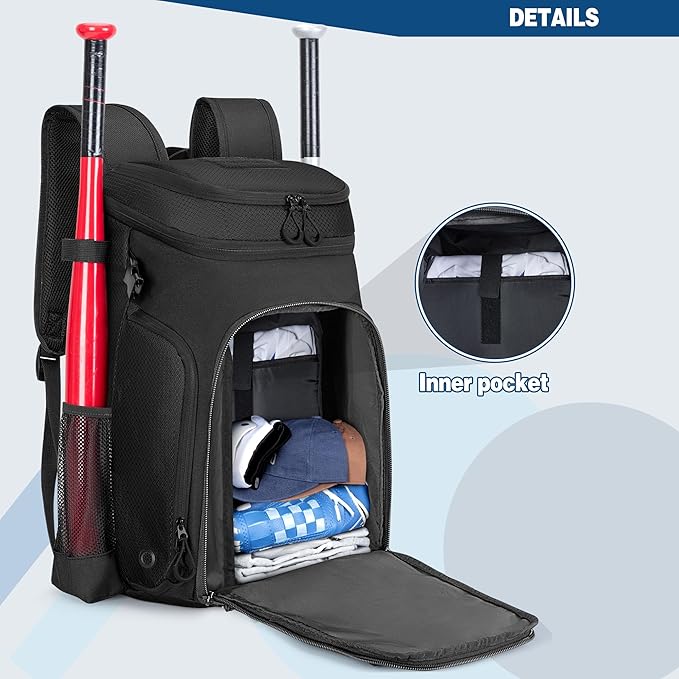 Baseball Bag for Adult and Youth, Baseball Backpack Softball Bag with Helmet Holder, Shoe Compartment and Fence Hook