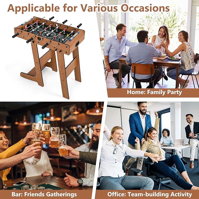 Goplus Folding Foosball Table, 27” Wooden Soccer Game Table with 2 Footballs & Score Keepers, Indoor Outdoor Portable Football Game Set for Kids Adults, Arcades, Bars, Parties, Family Nights