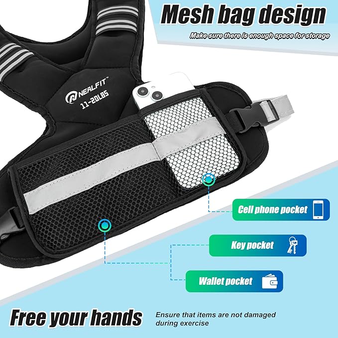 Weighted Vest for Women and Men, 5-10lb/11-20lb/18-30lb Adjustable Weighted Vest with Reflective Strip, Body Weight Vest for Walking, Running, Fitness, Strength Training