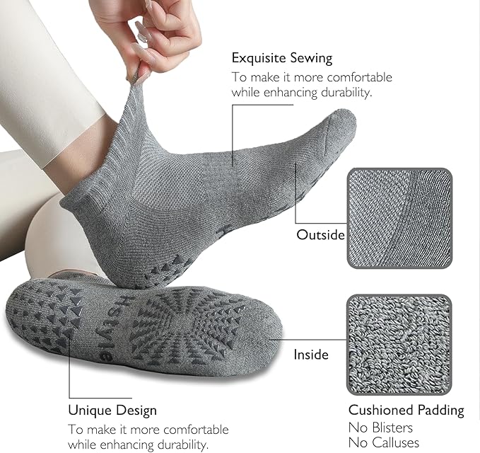 Hstyle 6 Pairs of Yoga Socks with Grips for Women and Men,Ideal for Ballet,Barefoot Workout,Pilates Grip Socks Non Slip Socks