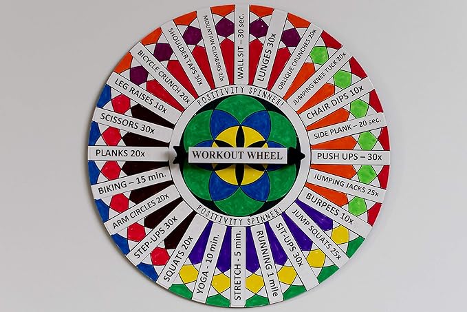 Workout Wheel - Color it, add your favorite no equipment exercises, and let the Workout Wheel choose your at home exercise or workout!