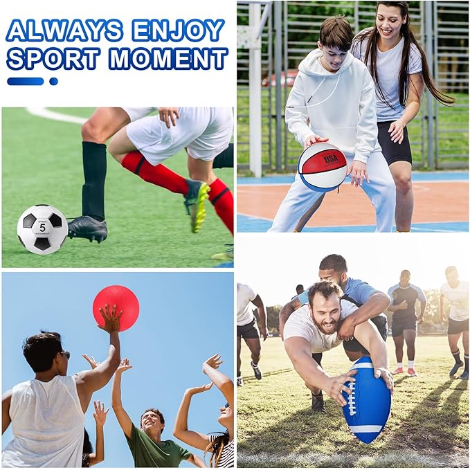 Lenwen 4 Pcs Sports Balls Set, Include Official Size Basketball Soccer Football Playground Ball Pump Equipment Bag Recess Equipment Sport for Teen Adult Gift Back to School