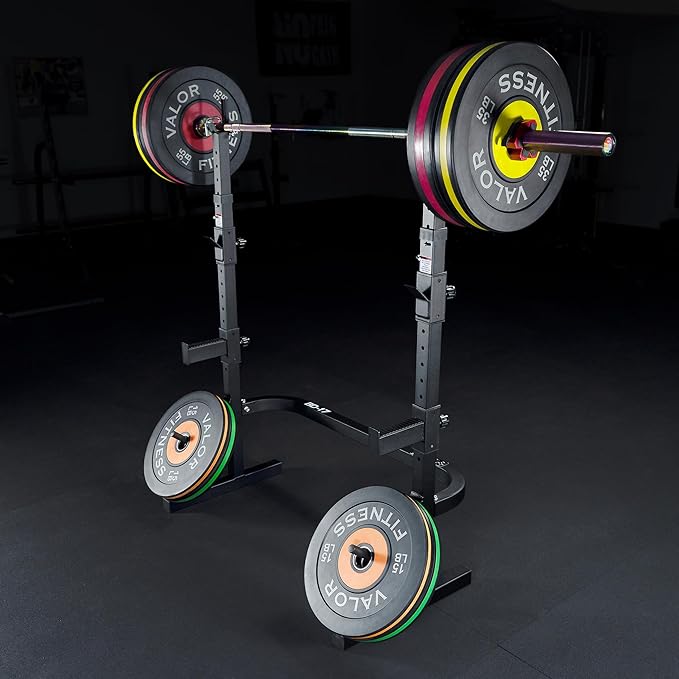 Valor Fitness Adjustable Power Squat Rack with J-Hooks, Locking Safety Catches, and Plate Storage – Home Gym Bench Press Station – Max Weight 475 lbs