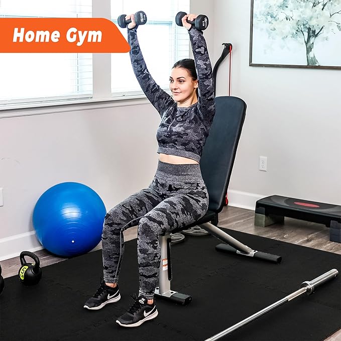 SUPERJARE 0.4'' Thick 6 Pcs 24 Sq Ft Rubber Top Exercise Equipment Mats, High Density EVA Foam Mats with Rubber Top, Interlocking Gym Flooring for Home Gym, Protective Workout Mat, Black