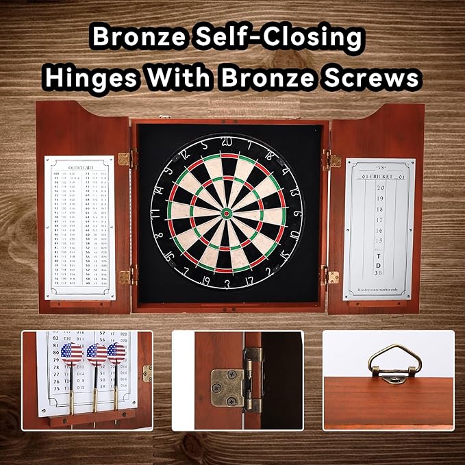 GSE Games & Sports Expert Professional Solid Wood Classic Dartboard Cabinet with Sisal/Bristle Dartboard, Scoreboard, and 6 Steel Tip Darts, Easy Assembly Complete with All Accessories (Mahogany)
