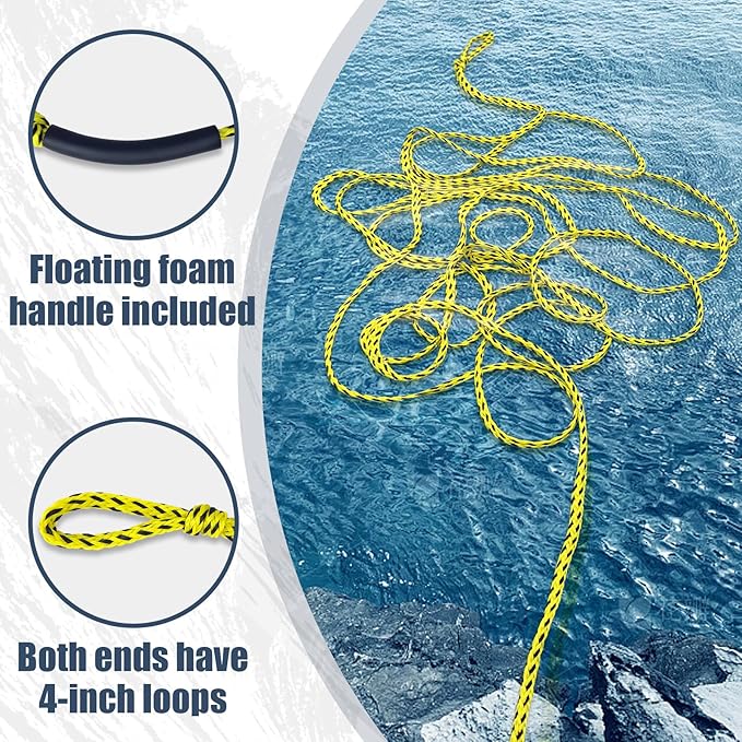 Boat Tow Rope 60ft 3-6K, Floating Ropes for Towable Tubes，Watersport Accessories