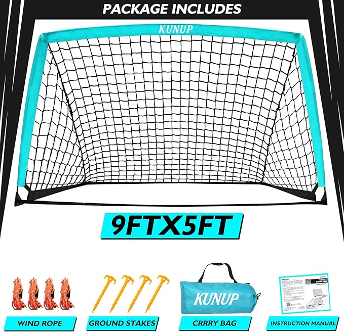 5×3 6x4 9x5 FT Portable Kids Soccer Goal for Backyard, Foldable Soccer Practice Net with Carrying Bag for Toddler Youth Adult Pop Up Soccer Training Equipment Indoor and Outdoor Sports Game
