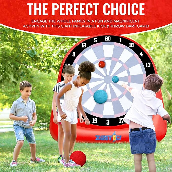 Giant Inflatable 6ft Tall Kick & Throw Darts Game | Soccer Darts Inflatable Dart Board with 6 Kick Balls, 6 Tennis Balls & Pumps | Perfect for Giant Yard Games, Giant Inflatable Games & Carnival Games