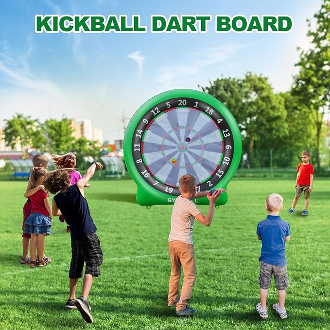 Giant Dart Board Inflatable with Pump, Outdoor and Indoor Soccer Sport Kick Dartboard for Kids and Adults, Waterproof Darts Board Yard Game with 20 Golf Balls, 4 Sticky Balls, 2 Soccers
