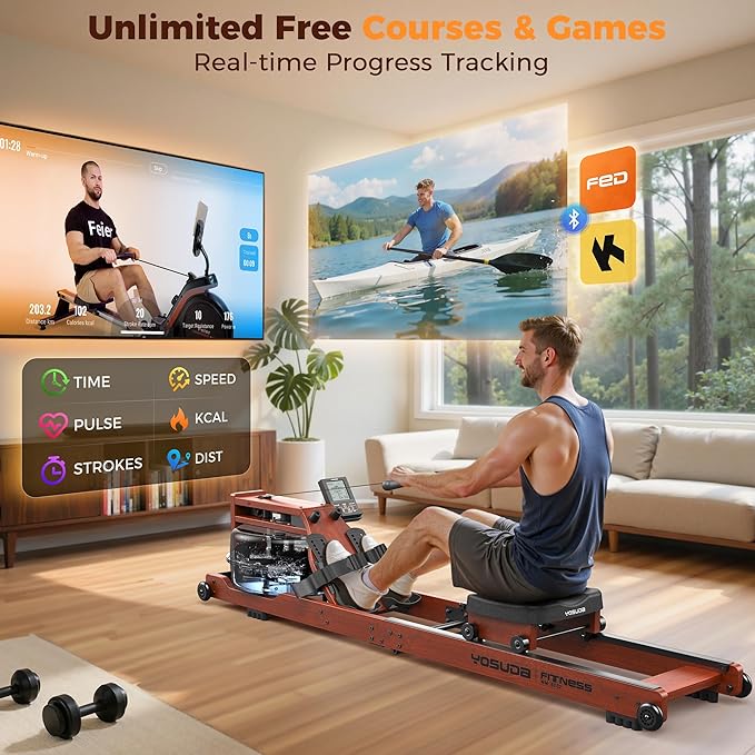 YOSUDA Water Rowing Machines for Home Use- Foldable Rower Machine 400LBS Weight Capacity with Dedicated Monitor & Bluetooth APP, Comfortable Seat