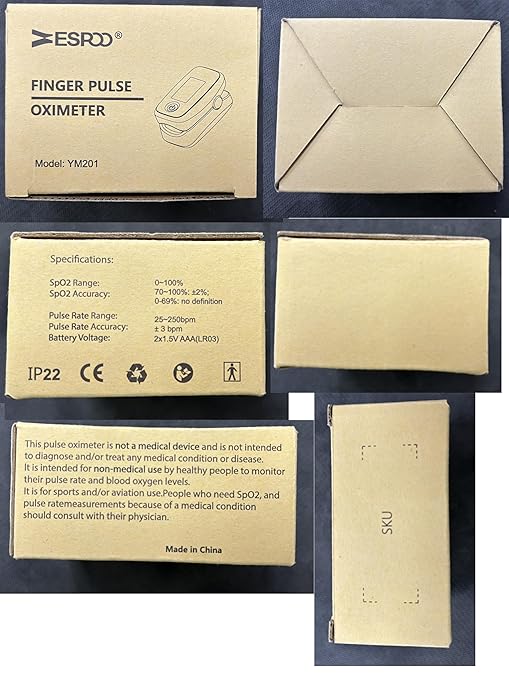 ESPOO Pulse Oximeter with 20 Memory, Oxygen Monitor Fingertip 4 Color TFT Display(SPO2), Alarm & Brightness Adjustable, Batteries & Lanyard Include(White&Blue)