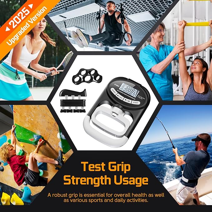 Grip Strength Tester Trainer Dynamometer - Hand Grip Dynamometer with Hand gripper Strengthener Forearm Strengthener Wrist Exerciser for Sports