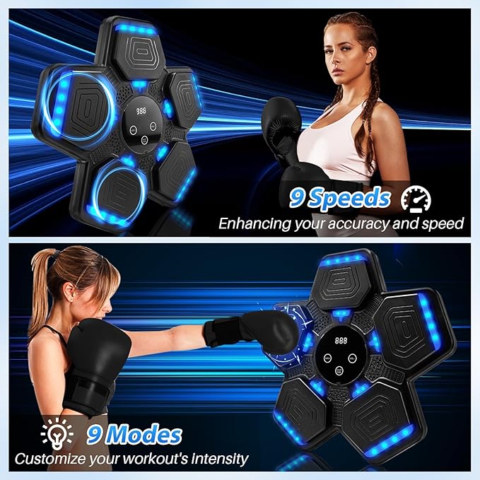 Music Boxing Machine, Bluetooth Music Punching Machine with Gloves, Electronic LED Boxing Training Equipment Wall Mounted, 9 Modes & 9 Speeds, Boxing Target for Home, Office, Gym