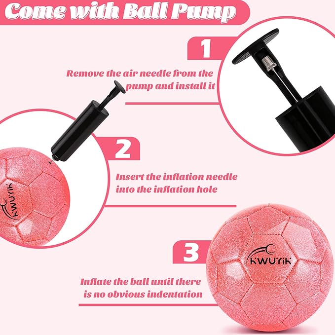 Size 3 4 5 Glitter Pink Gold Purple Soccer Ball Set with Pump Youth Soccer Ball for Kids Aged 4-6 6-8 8-12 Toddler Soccer Ball Soft Training Ball Practice for Teens Children Adults Boys Girls