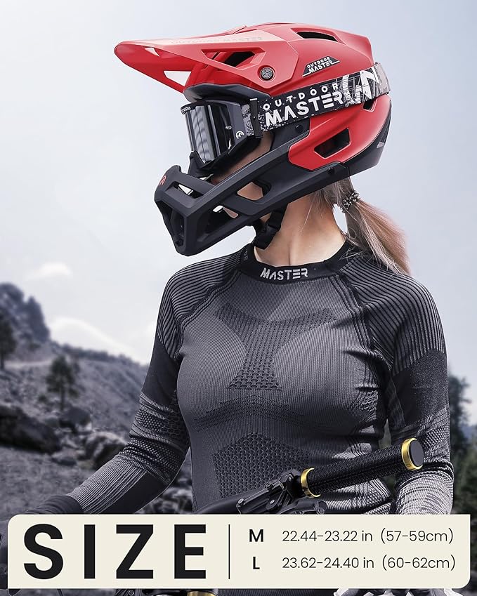 OutdoorMaster Full Face Mountain Bike Helmet for Men & Women-Two Removable Chin Pad Mountain Bike Helmet Grizzly, Ventilation Lightweight Racing Downhill DH BMX MTB Helmet