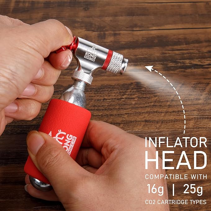 CO2 Inflator Kits with 6 X 16g / 25g CO2 Threaded Cartridges for Bike Tires, Presta and Schrader Valve Compatible, CO2 Bike Tire Pump for Mountain and Road Bicycles