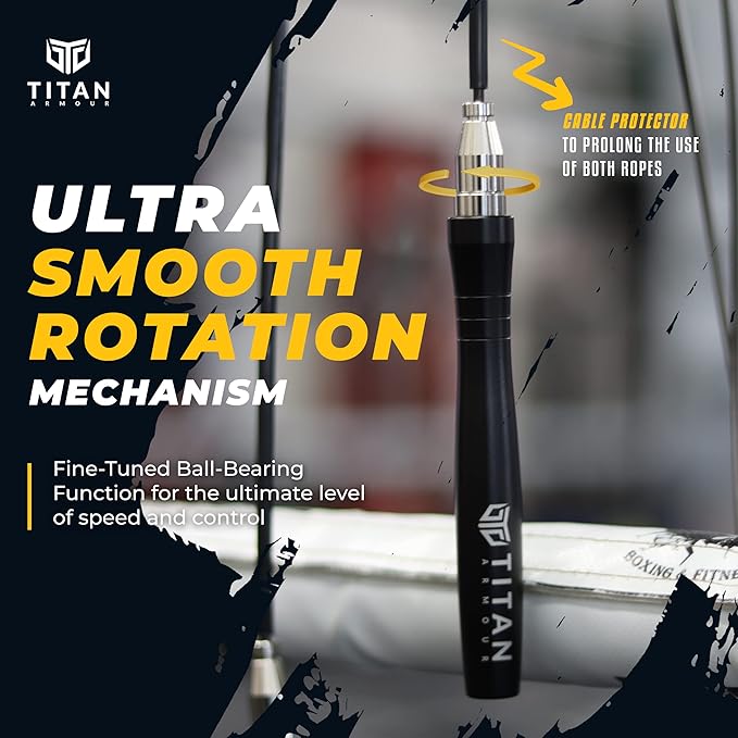 Titan Armour® Speed Rope - Professional Self-Locking & Adjustable, Adult Speed Jump Rope | 2 x Steel Ropes, Cable Protector & Travel Case | Jump Rope Crossfit, Boxing, Fitness MMA for Men & Women