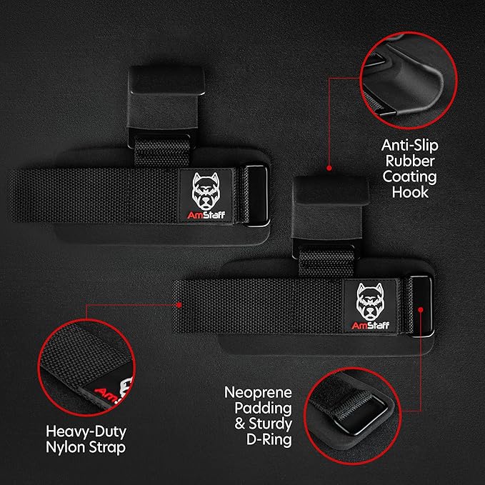 Weight Lifting Hooks (Pair) - Gym Wrist Straps with Steel Hooks for Weightlifting, Pull-Ups, Deadlifts, Strength Training, and Fitness Workouts - Adjustable Neoprene Wrist Support