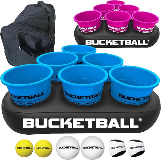BucketBall | Team Color Edition | Party Pack (Light Blue/Pink): Original Yard Pong Game: Best Camping, Beach, Lawn, Outdoor, Family, Adult, Tailgate, Jumbo, Giant Game