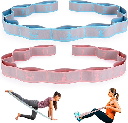 Elastic Yoga Stretching Strap with Loops, CEILIWEN Stretch Straps For Physical Therapy, Pilates Stretch Band, Elastic Exercise Bands, Leg Stretching Strap, Stretch Resistance Bands For Exercise