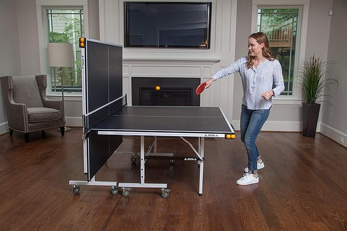 JOOLA Rally TL Professional MDF Indoor Ping Pong Table w/Quick Clamp Table Tennis Net & Post Set - 10 Minute Easy Assembly - Corner Ball Holders - Tournament Quality - Includes Playback Mode