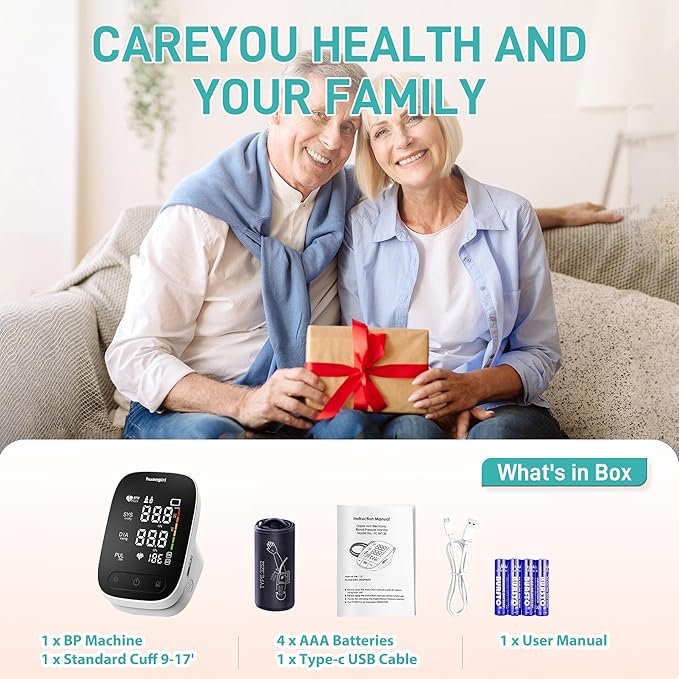 huangirl Upper Arm Blood Pressure Monitor, Blood Pressure Monitors for Home Use, Talking Automatic Blood Pressure Monitor LED Color Screen Large BP Cuff 8.7-17 Inche for 2 Users