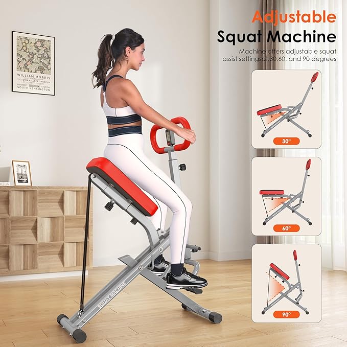 SogesHome Squat Machine Rowing Machines for Home Foldable, Fitness Rowing Machine Row and Ride Squat Machine with Adjustable 2 Resistance Bands for Workout Exercise, 330 lbs Weight Capacity