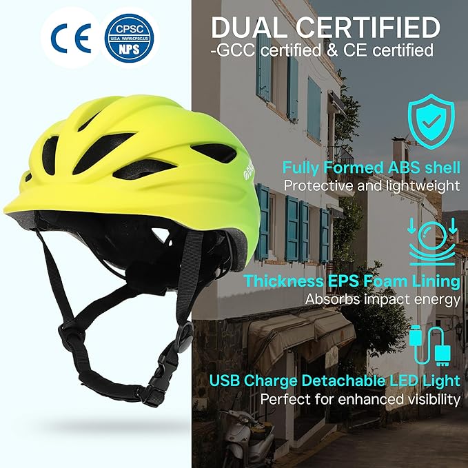 Bike Helmet Adult Urban:Bicycle Helmet for Men Women with USB Charge Detachable Taillight Helmets for Commuter Cycling Scooters