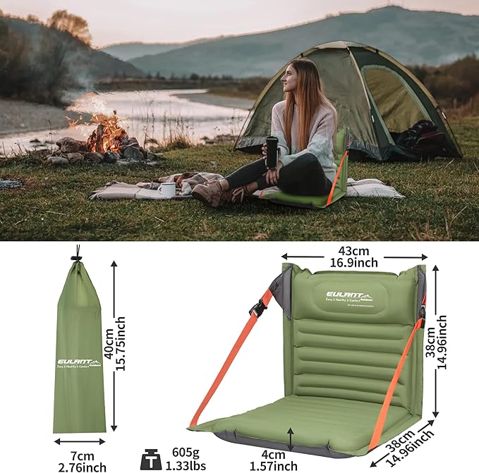 EULANT Lightweight Inflatable Folding Seats for Camping Chair with Back Support and Adjustable Straps,Foldable Bleacher Chairsfor Camping Hiking Sporting Events and Park