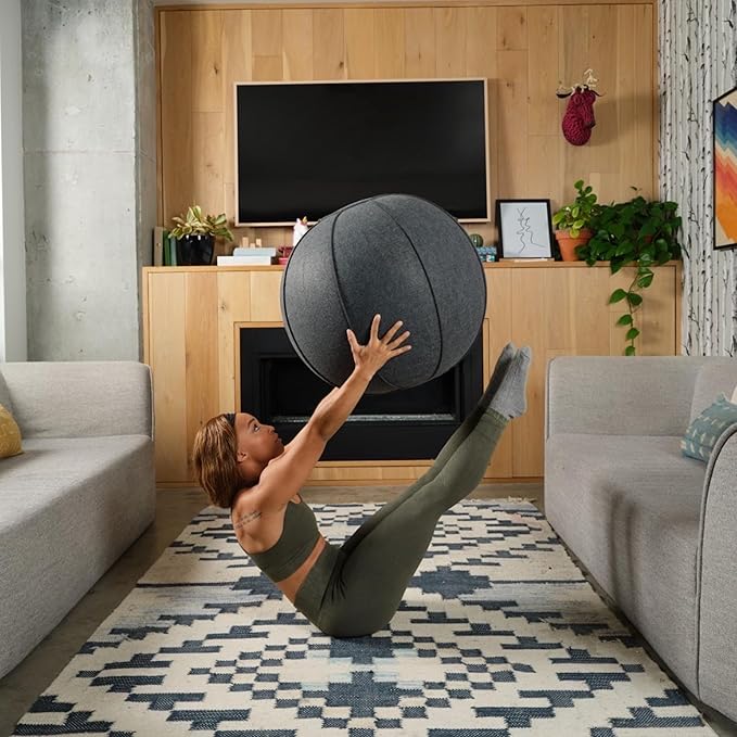 LifeSpan Fitness Anti-Slip Felt Cover Yoga Ball Chair with Handle & Back Support, Office, Home Gym, Pregnancy, Balance Training, Inflator Included (Charcoal Gray, 25 Inch)