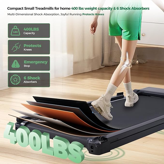 Compact Walking Pad with Handle Bar, Foldable Electric Treadmill with Handles and 3.5HP Powerful Motor, Portable Small Walking Pads Treadmill for Home Small Spaces,400LBS Weight Capacity