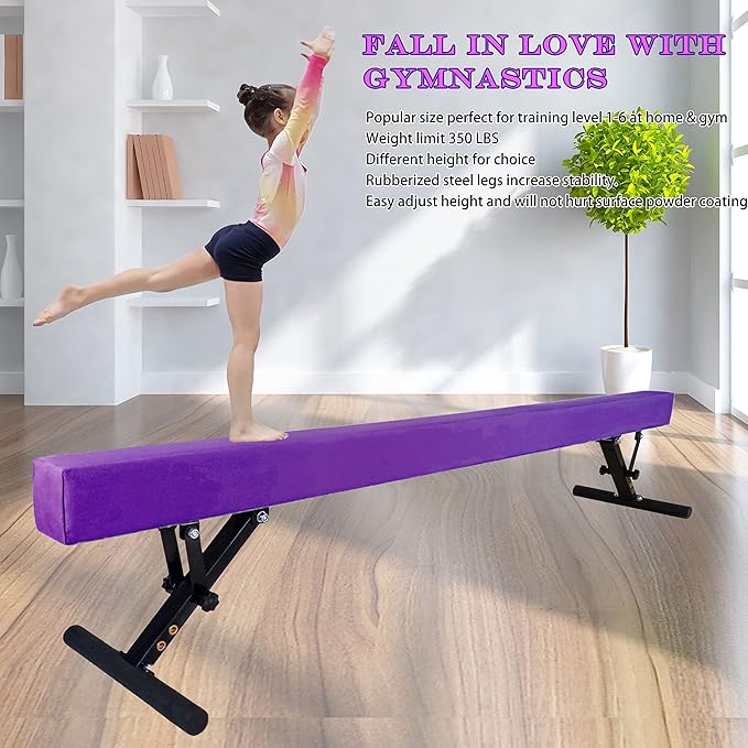 Adjustable Balance Beam Gymnastics Beam 8 FT Adjustable Height Beams for Kids, High and Low Floor Beams,Gymnastics Equipment for Kids Adults Training at Home and Gym Center