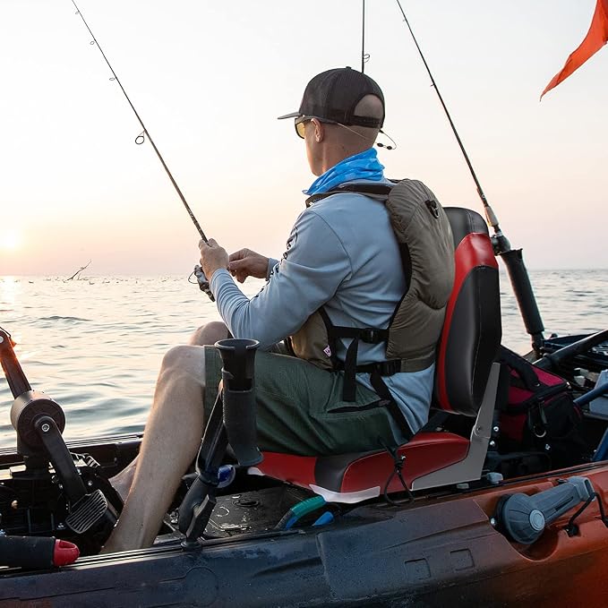 PEXMOR Boat Seats Low/High Back, Folding Boat Seat Included, Fold-Down Fishing Boat Seats Waterproof Captain Boat Seat w/Aluminum Hinges & Thick Soft Cushion, 2 Packs (High Back-Red & Black)