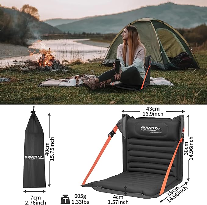 EULANT Lightweight Inflatable Folding Seats for Camping Chair with Back Support and Adjustable Straps,Foldable Bleacher Chairsfor Camping Hiking Sporting Events and Park
